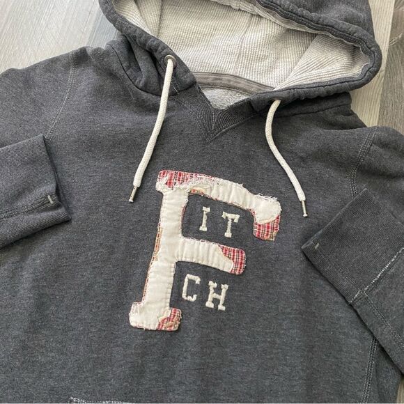 Abercrombie & Fitch Hoodie Gray Red Plaid Cream Large Retro - Picture 4 of 8